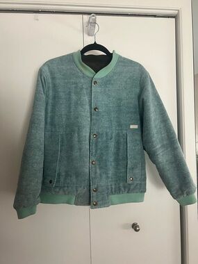 Teal Plush Reversible Snap Button Bomber Jacket